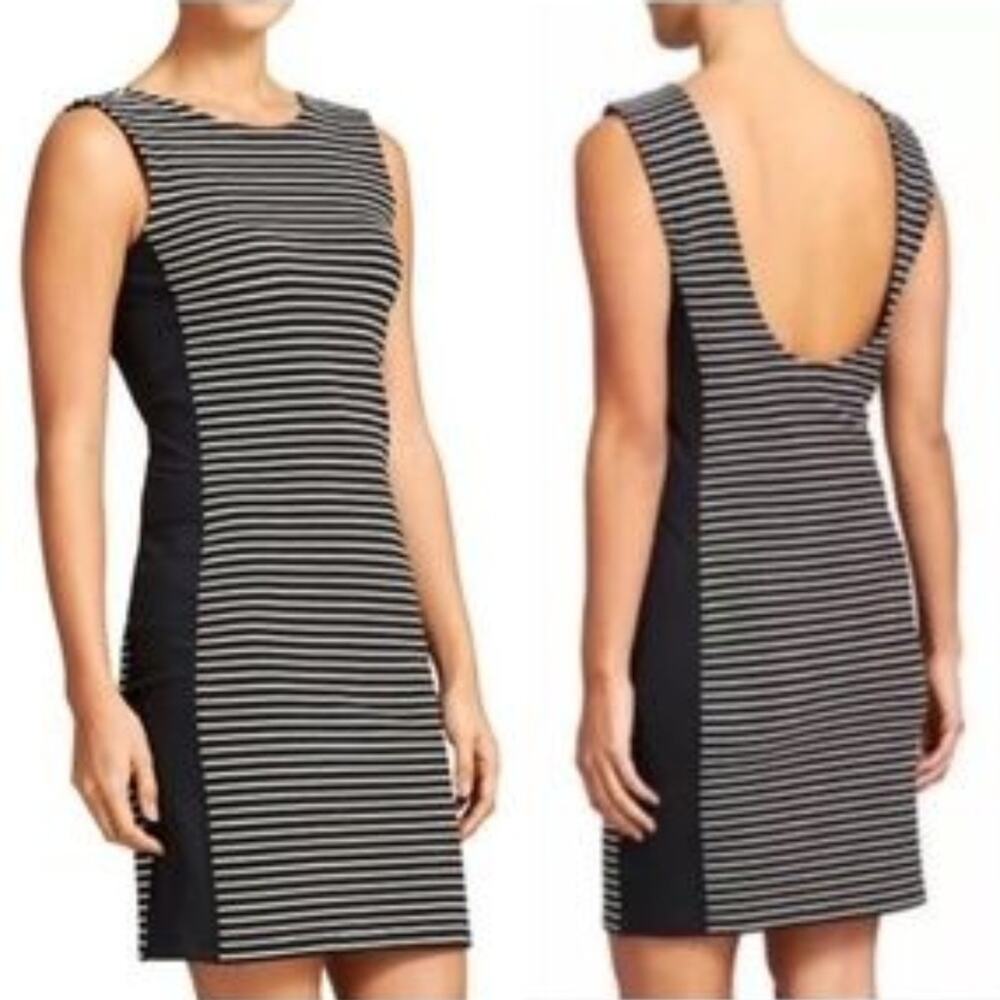 Athleta Mala Striped Low Back Dress Black White Medium